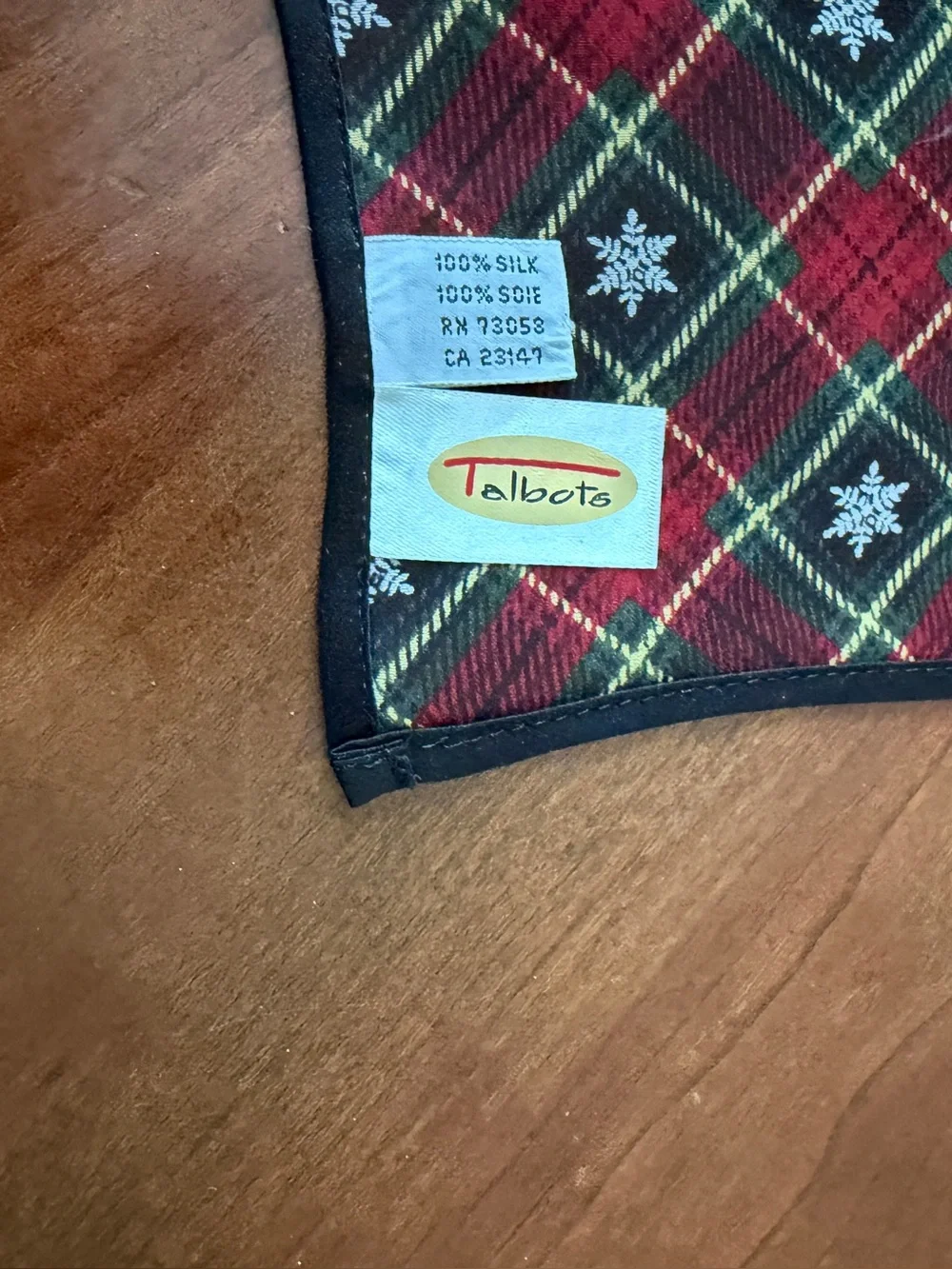 Vintage Talbots 100% Silk Scarf Square Black Red Snowflake Holiday